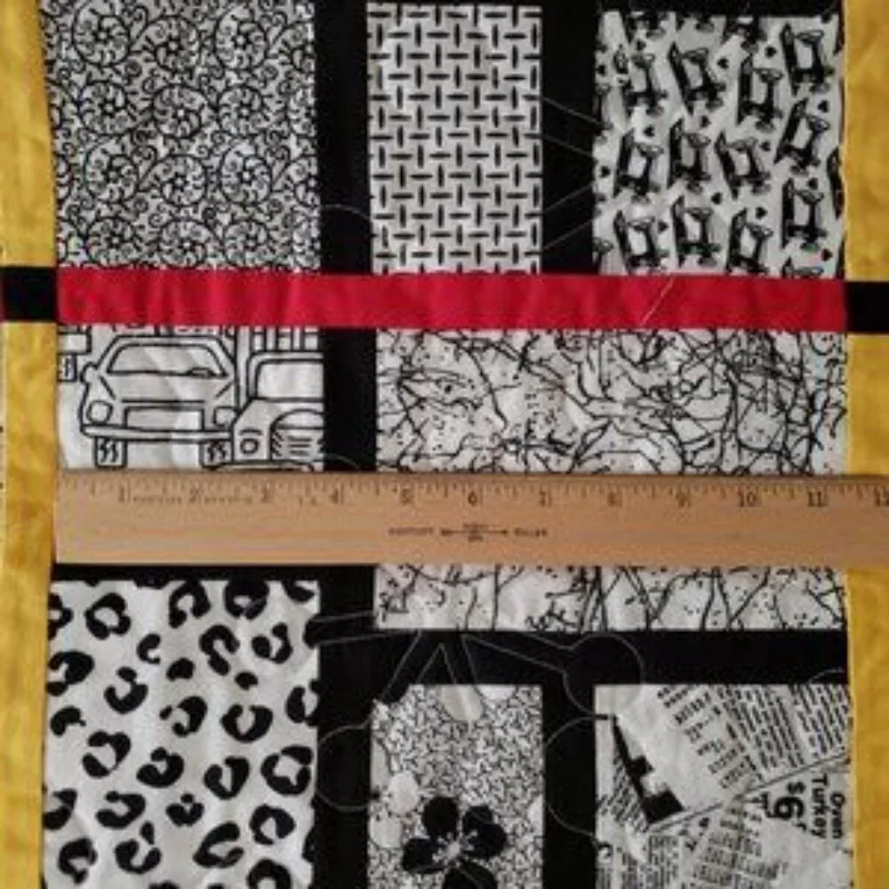 Contemporary Black & White Pieced Bed Quilt 70